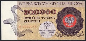 200 000 zlotých 1989 - séria R 0000075 - veľmi nízke číslovanie