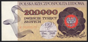 200.000 Zloty 1989 - Serie R 0000075 - sehr niedrige Nummerierung