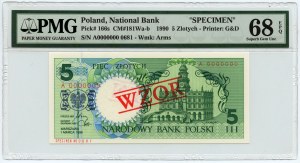 5 zlatých 1990 - MODEL / SPECIMEN - PMG 68 EPQ - TOP POP