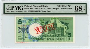 5 złotych 1990 - WZÓR / SPECIMEN - PMG 68 EPQ - TOP POP