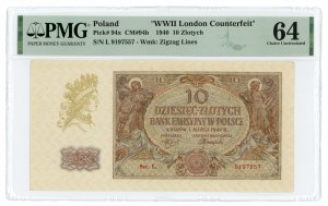 10 zlotých 1940 - séria L. - PMG 64