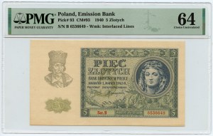 5 zlotých 1940 - séria B - PMG 64