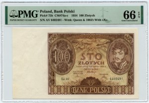 100 zloty 1934 - serie AV. filigrana aggiuntiva +X+ - PMG 66 EPQ