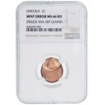 USA - 1 cent Abraham Lincoln zničený/orazítkovaný - NGC MS 66 RD