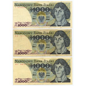 1.000 zloty 1975 - serie L, BF, BK - serie di 3 pezzi