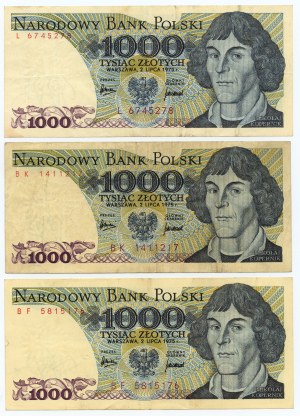 1.000 złotych 1975 - seria L, BF, BK - set 3 sztuk