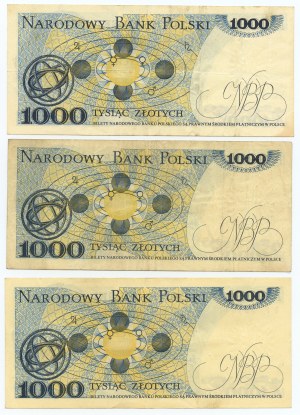 1.000 zloty 1975 - série L, BF, BK - ensemble de 3 pièces