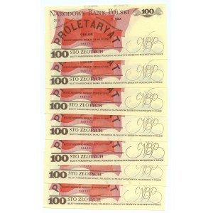 100 zloty 1988 - série RD, PZ, TF, RL - ensemble de 7 pièces