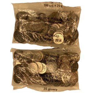 20 groszy 2007 - zestaw 2 sztuk woreczków menniczych po 100 monet