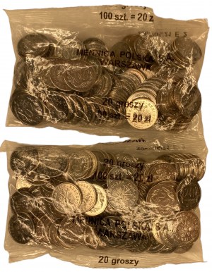 20 grošů 2007 - sada 2 mincovních sáčků po 100 mincích