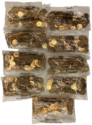 1 grosz 2005, 2007, 2008, 2011, 2012 - set 9 sztuk po 100 monet