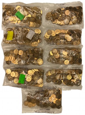 1 grosz 2005, 2007, 2008, 2011, 2012 - set 9 sztuk po 100 monet
