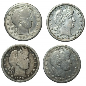 USA - 1/4 dollar 1900, 1902, 1906, 1908 - ensemble de 4 pièces