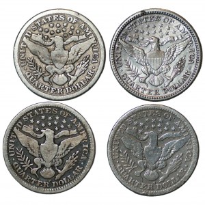 USA - 1/4 dollar 1900, 1902, 1906, 1908 - ensemble de 4 pièces
