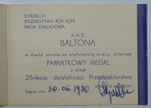 Baltona's 25th anniversary for General Manager Henryk Cieslik - Set of 2 medals (silver and bronze) with the awarding of