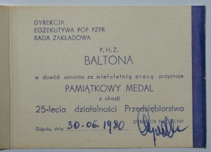 25° anniversario di Baltona dopo l'amministratore delegato - Set di 2 medaglie con la consegna di