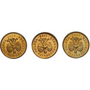 1 grosz 1999-2000 - ODWROTKI - zestaw 3 monet