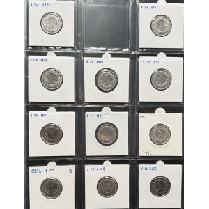 1, 2, 5, 10, 20, 50 grosze, 1, 2, 5 zloty (1990-2023) - serie di 330 monete. Serie completa di monete in circolazione della 3ª Repubblica di Polonia