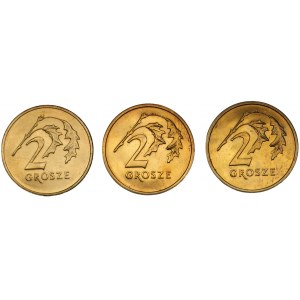2 grosze (2001 oraz 2005) - ODWROTKI - zestaw 3 sztuk monet