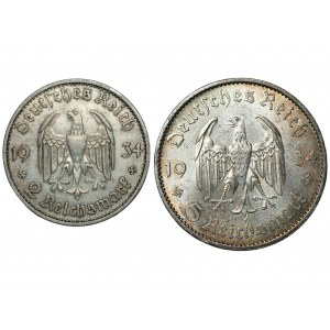 NEMECKO - 2 a 5 mariek 1934 - sada 2 mincí