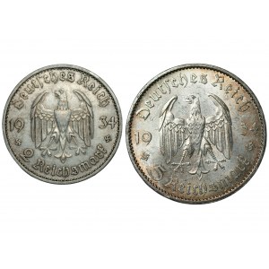 GERMANIA - 2 e 5 marchi 1934 - serie di 2 monete