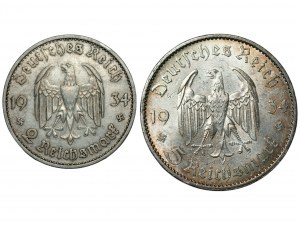 GERMANY - 2 and 5 marks 1934 - set of 2 coins