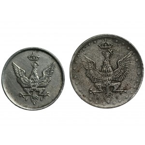 Poľské kráľovstvo - 1 a 5 fenigov 1918 - sada 2 mincí