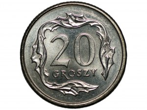 20 grošov 1998 - odlomená dátumová pečiatka na lícnej strane