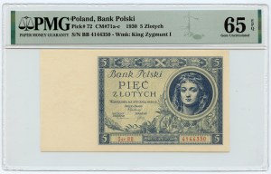 5 złotych 1930 - seria BB. - PMG 65 EPQ