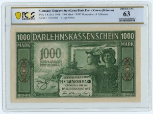 KOWNO - 1.000 marchi 1918 - Serie A - 6 cifre - PCGS 63