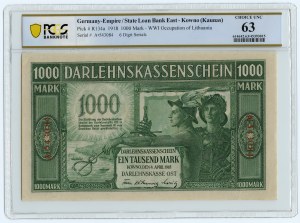 KOWNO - 1 000 marks 1918 - Série A - 6 chiffres - PCGS 63
