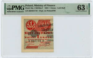 1 cent 1924 - séria BD 931710❉ - ľavá polovica - PMG 63 EPQ