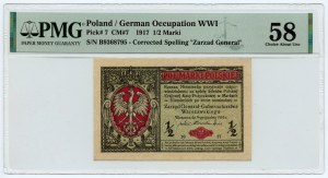 1/2 marco polacco 1916 - Generale - serie B - PMG 58