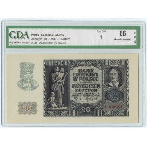 20 złotych 1940 - seria L 0784087 - GDA 66 EPQ