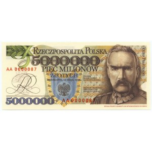 REPLIKA - 5 000 000 złotych 1995 - seria AA 0000087