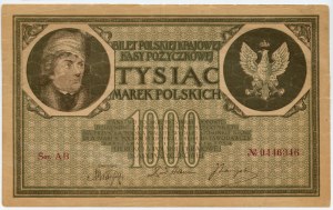 1000 poľských mariek 1919 - Ser. AB 0446346 - 7 číslic