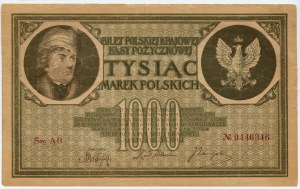 1000 Polish marks 1919 - Ser. AB 0446346 - 7 digits