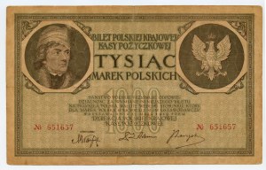 1000 poľských mariek 1919 - číslo 651657 - Najvzácnejšia odroda.