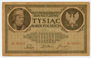 1000 Polish marks 1919 - number 651657 - The rarest variety.