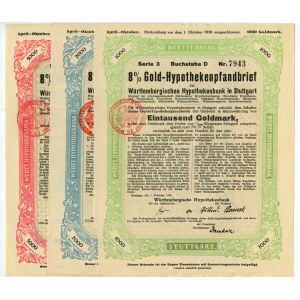 Stuttgart - 1000, 2000, 5000 Goldmark 1926- Satz von 3 Stück