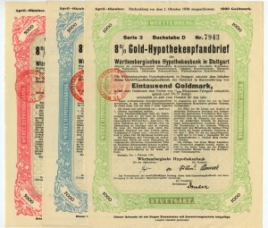 Stuttgart - 1000, 2000, 5000 goldmark 1926- zestaw 3 sztuk