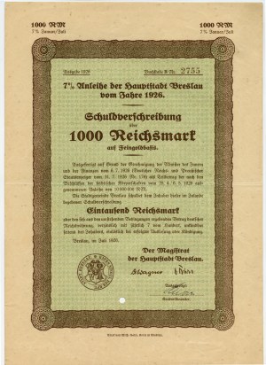 Wrocław/Breslau - 1000 Reichsmark 1926