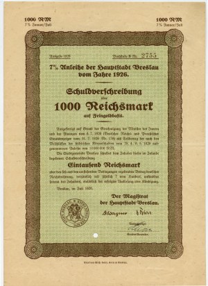 Breslau/Breslau - 1000 Reichsmark 1926