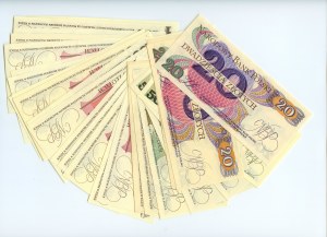 Set di 32 banconote da 20, 50, 100 e 500 zloty (1982-1988)