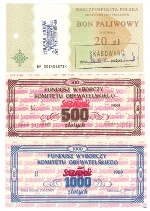 Civic Committee Election Fund - 500 zl 1989 - a set of 2 vouchers and a fuel voucher worth 20 zl.