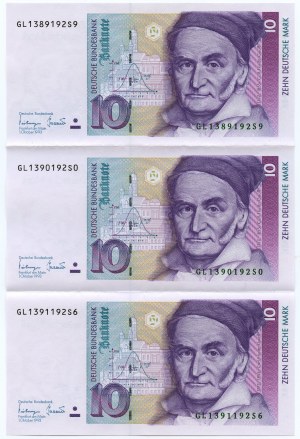 GERMANY - 10 marks 1993 - uncut 3 pieces