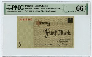 Ghetto Lodz - 5 Mark 1940 - PMG 66 EPQ