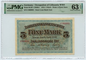 KOWNO - 5 marks 1918 - series C - PMG 63 EPQ