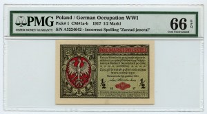 1/2 Poľská značka 1916 - séria A - PMG 66 EPQ