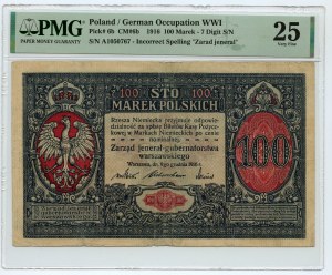 100 Polnische Mark 1916 - jenerał Serie A - 7 Ziffern - PMG 25